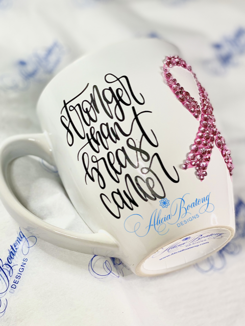 Stronger than Cancer Breast Cancer Coffee / Tea cup, Bling Coffee Cup,