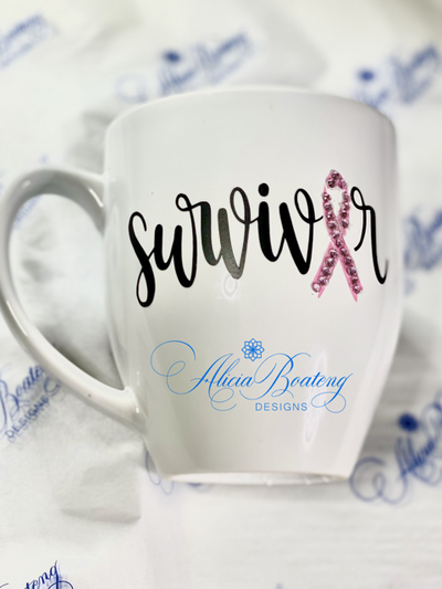 Breast Cancer SURVIVOR Coffee / Tea cup, Bling Coffee Cup,