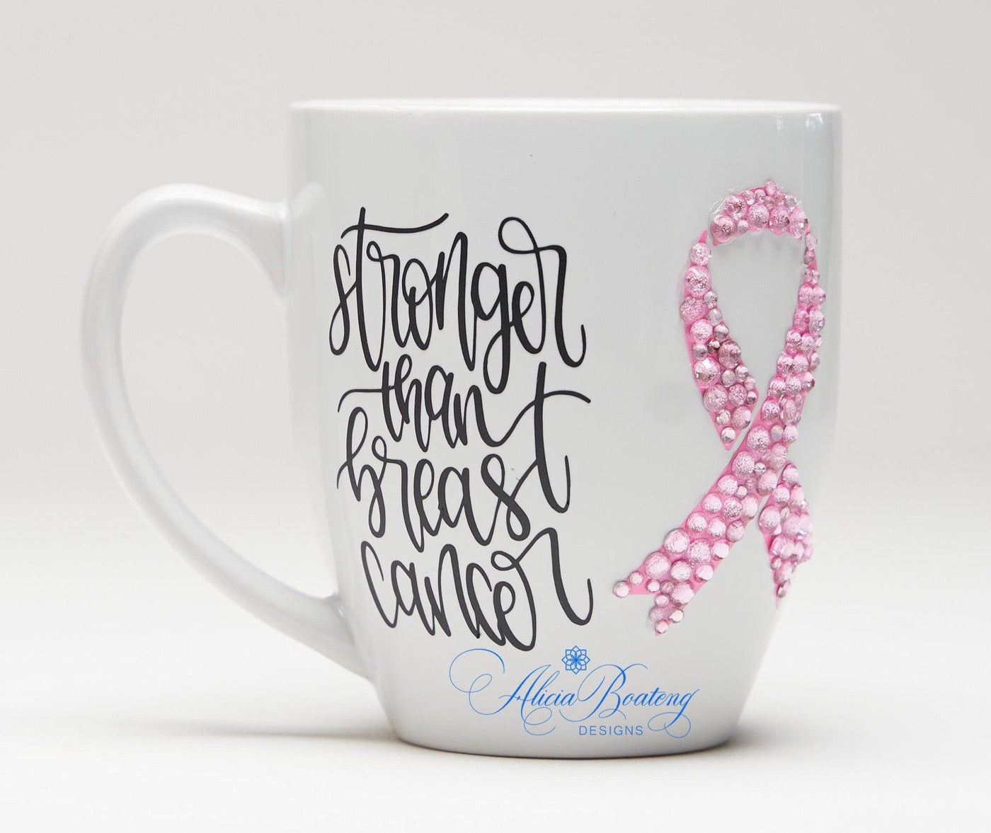 Stronger than Cancer Breast Cancer Coffee / Tea cup, Bling Coffee Cup,