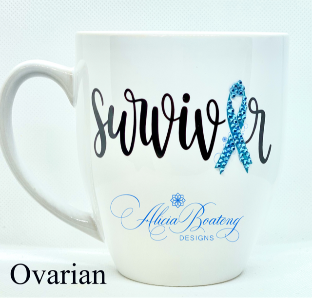 Ovarian Cancer SURVIVOR Coffee / Tea cup, Bling Coffee Cup,