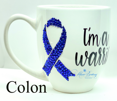 I'm a warrior Colon Cancer  Coffee / Tea cup, Bling Coffee Cup,