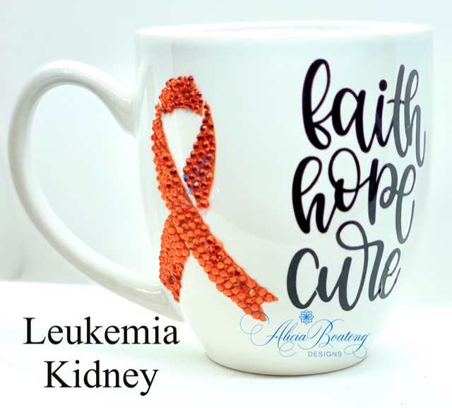 Faith, Hope, Cure Lung Cancer Coffee / Tea cup, Bling Coffee Cup,
