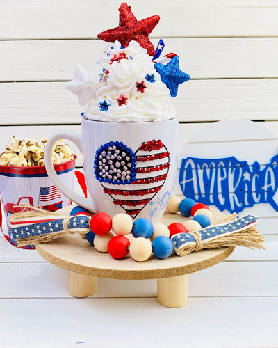 americana cup americana flag shaped in a heart form with fau whipped topper, 